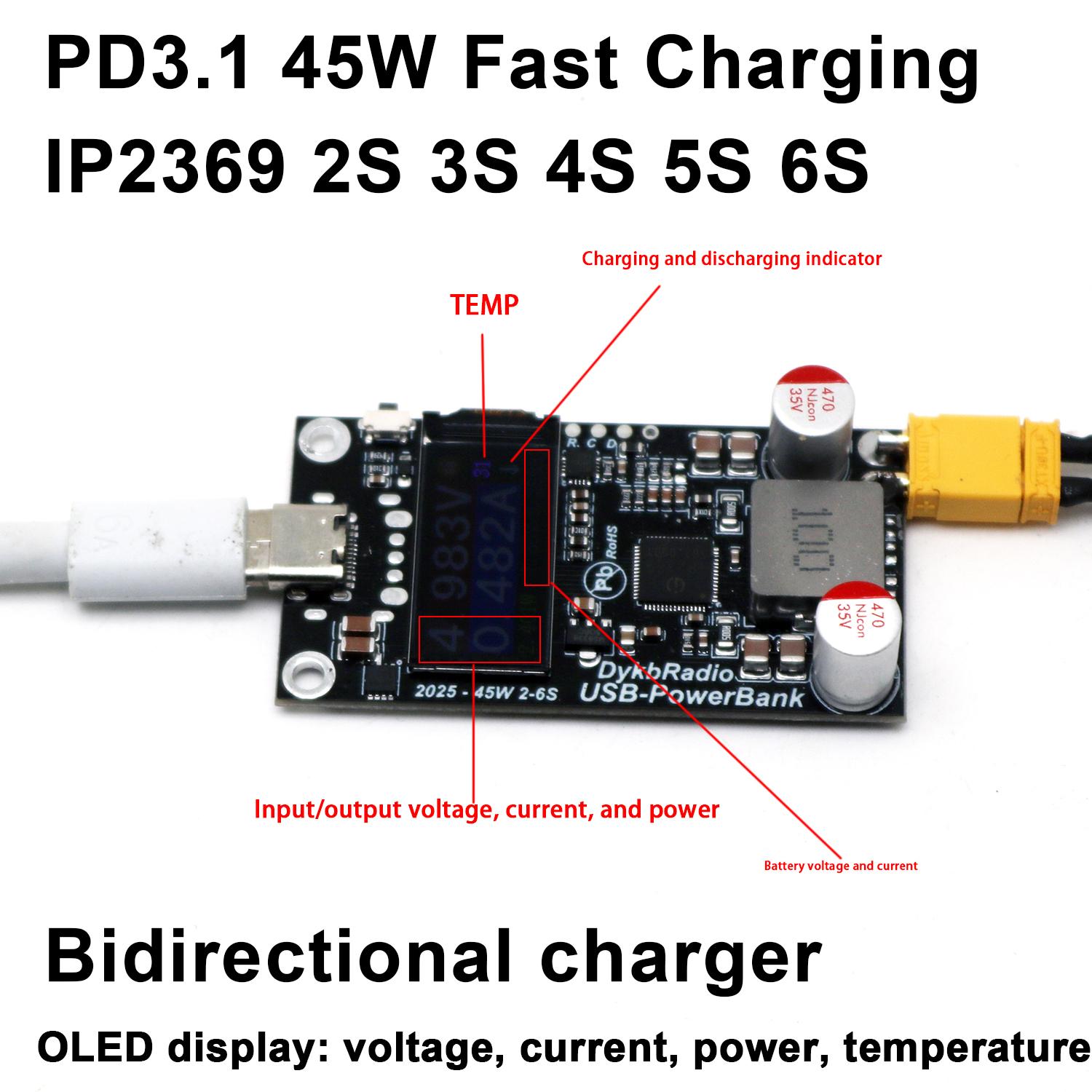 Cargador rápido 2S-6S de 45W,  - Drone Power Bank reseña y precio